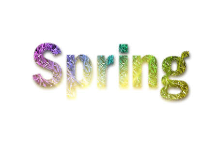 spring text made of grass with white backgroundの写真素材