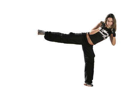 girl fighting in a white backgroundの写真素材