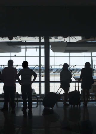 people waiting in the airportの写真素材