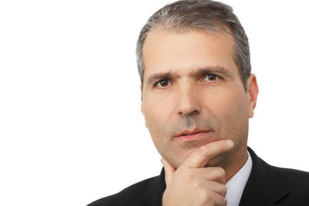 Portrait of handsome thoughtful businessman isolated on white background