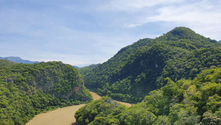 rural landscape in a mountain area with the Papagayo River, in the state of Guerrero, in Mexicoの写真素材
