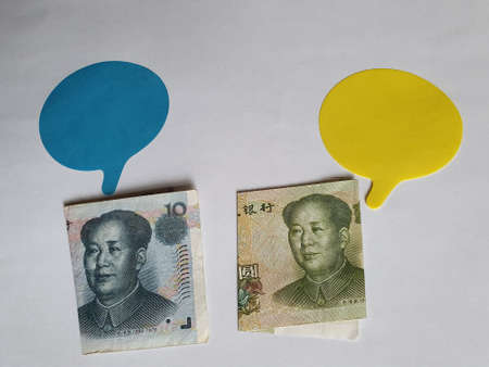 business conversation, Chinese banknotes and dialogue icons