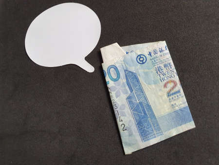 business conversation, Hong Kong banknote of twenty dollars and dialogue icon