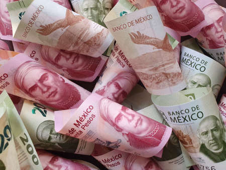 mexican banknotes of different denominations unorganizedの写真素材