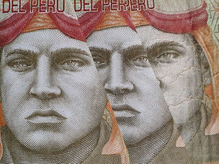approach to Peruvian banknotes of ten soles, background and texture