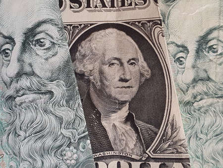 approach to american one dollar bill and Czech banknotesの写真素材