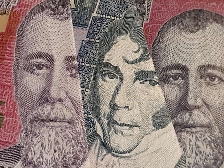 approach to guatemalan banknotes of different denominations, background and texture