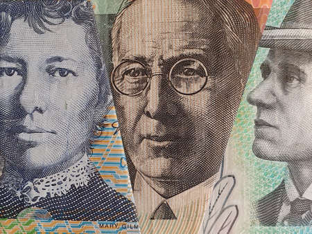 approach to australian banknotes of different denominations, background and texture