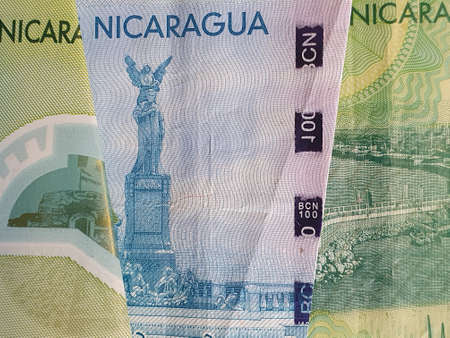 approach to Nicaraguan banknotes of different denominations, background and textureの写真素材