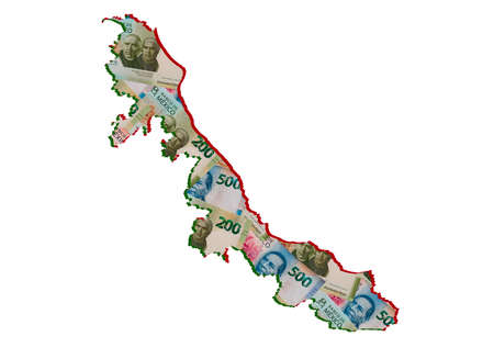 mexican banknotes forming and the map of Veracruz State and white backgroundの写真素材
