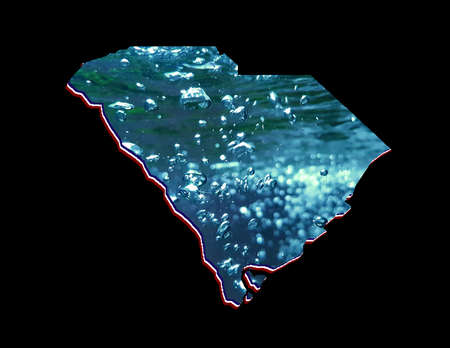 map of South Carolina state with moving water image and black backgroundの写真素材