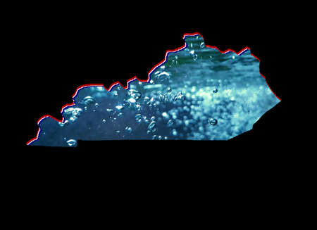 map of Kentucky state with moving water image and black backgroundの写真素材