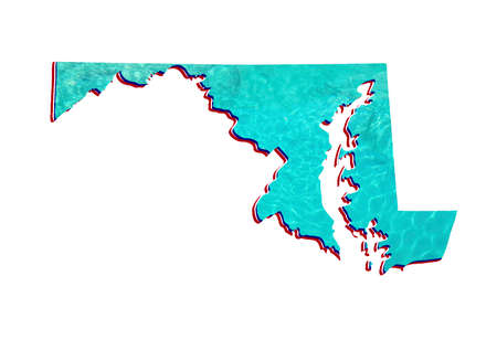 map of Maryland state with water reflection image in aquamarine color and white backgroundの写真素材
