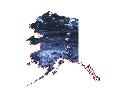 map of Alaska state with moving water image and white backgroundの写真素材