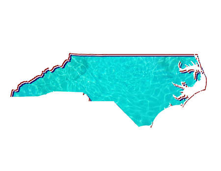 map of North Carolina state with water reflection image in aquamarine color and white backgroundの写真素材