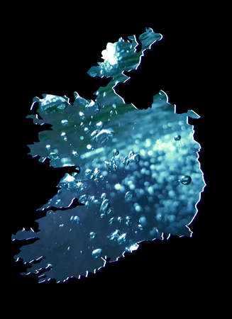 map of Ireland with moving water image and black backgroundの写真素材
