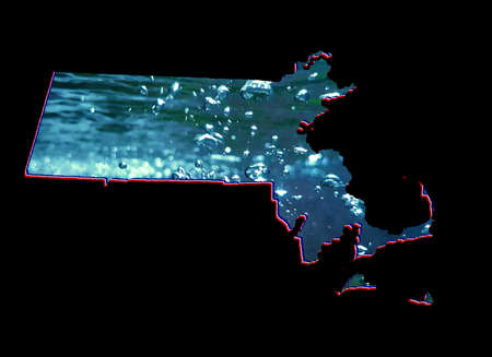 map of Massachusetts state with moving water image and black backgroundの写真素材