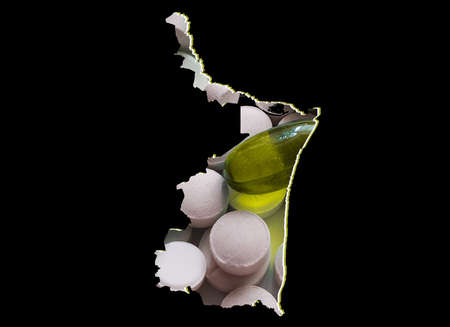map of Tamaulipas state with medicine pills and black background