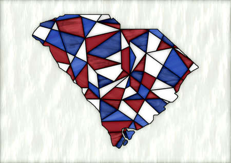 digital illustration with map of the State of South Carolina in stained glass style, with red, blue and white colorsの写真素材