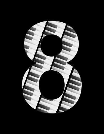 illustration featuring the keys of a musical keyboard forming the number 8 with black background