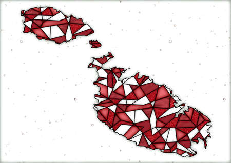 digital illustration with map of the country of Malta in stained glass style, with white and red colorsの写真素材