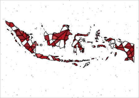 digital illustration with map of the country of Indonesia in stained glass style, with red and white colorsの写真素材
