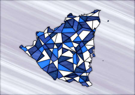 digital illustration with map of the country of Nicaragua in stained glass style, with blue and white colorsの写真素材