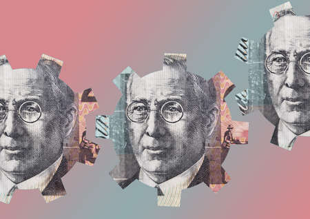 illustration of gears with australian money, representing the functioning of an organization in the economyの写真素材
