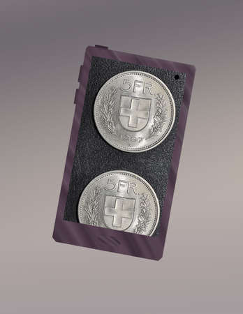 illustration with the icon of a smartphone and the image of swiss money