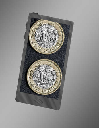 illustration with the icon of a smartphone and the image of sterling pound money