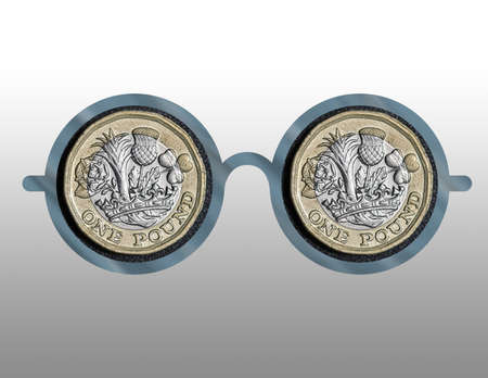 illustration of the outline of some glasses with the image of sterling pound money on themの写真素材