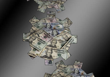 illustration of gears with american dollar money, representing the functioning of an organization in...