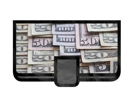 illustration of a wallet for women in black with american dollar money image