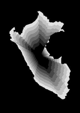 layered digital illustration of Peru map in gray gradient colors and black backgroundの写真素材