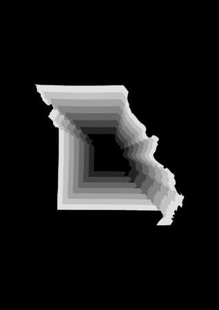 layered digital illustration of map of State of Missouri in gray gradient colors and black backgroundの写真素材