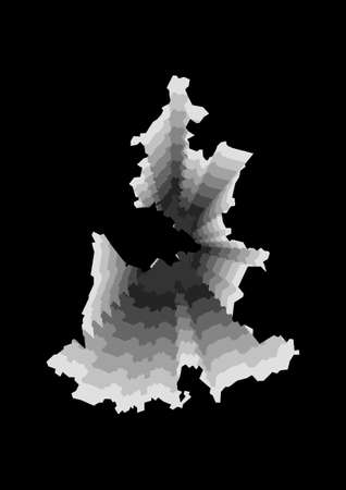 layered digital illustration of map of State of Puebla in gray gradient colors and black backgroundの写真素材