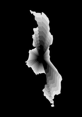 layered digital illustration of Malawi map in gray gradient colors and black backgroundの写真素材