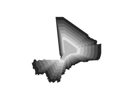 layered digital illustration of Mali map in gray gradient colors and white backgroundの写真素材