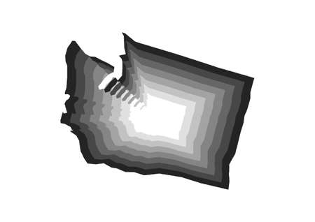layered digital illustration of map of State of Washington in gray gradient colors and white backgroundの写真素材