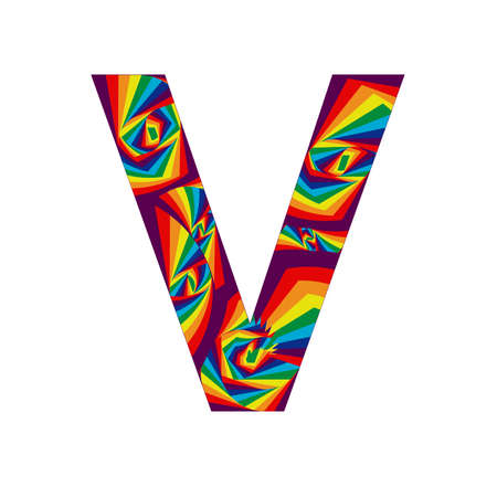 letter V in abstract style with rainbow colors and spiral effectsの写真素材