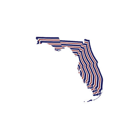 abstract style illustration of Florida State map with lines in red, blue and white colorsの写真素材