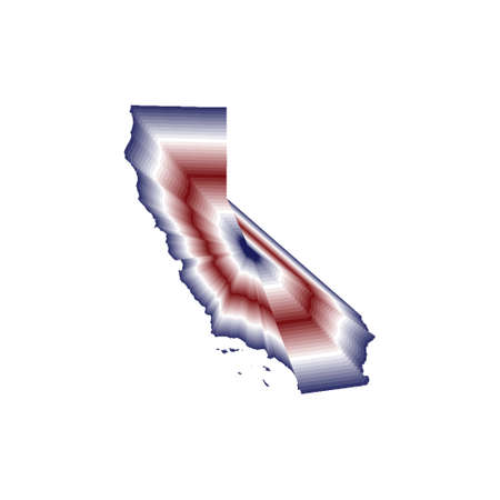 illustration with optical blur effect of the California State map with red, blue and white color gradientsの写真素材