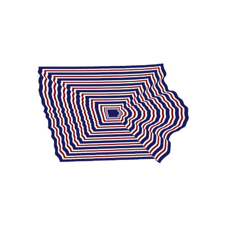 abstract style illustration of Iowa State map with lines in red, blue and white colorsの写真素材