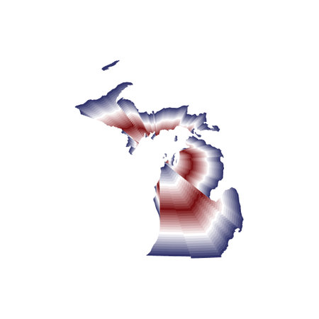 illustration with optical blur effect of the Michigan State map with red, blue and white color gradientsの写真素材
