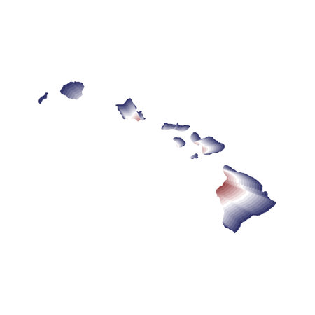 illustration with optical blur effect of the Hawaii State map with red, blue and white color gradientsの写真素材