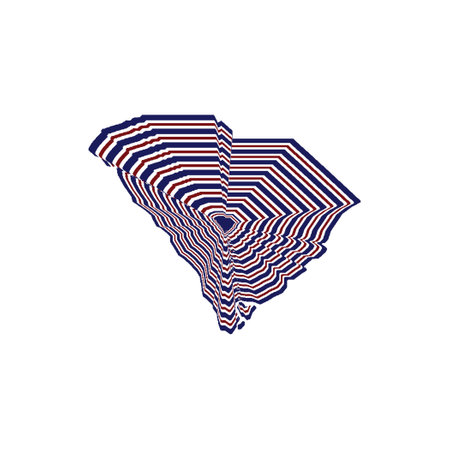 abstract style illustration of South Carolina State map with lines in red, blue and white colorsの写真素材