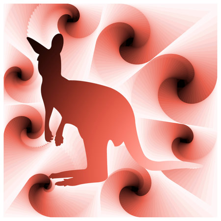 digital illustration with abstract design of the silhouette of a kangaroo with pink gradient colorの写真素材