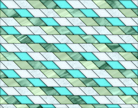 illustration of geometric pattern and stained glass style in white, blue and green colors,...