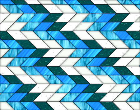 illustration of geometric pattern and stained glass style in blue and white colors, background and...