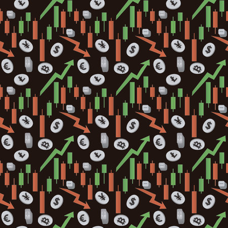 illustration with pattern design of trading symbols and figuresの写真素材